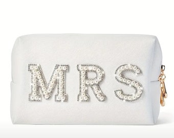 MRS Chenille Patch Bridal Bag accessories Bride Letter Cosmetic Makeup Bag Bride Travel Pouch Bridal make up bag Bride Wash Bag make up