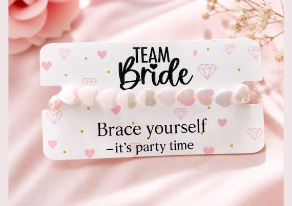 Team Bride Beaded Bracelet, Pink Bead Bachelorette Bracelet, Hen Party Favor, Bridal Party Jewelry, Bridesmaid Gift, Hen Do Accessory
