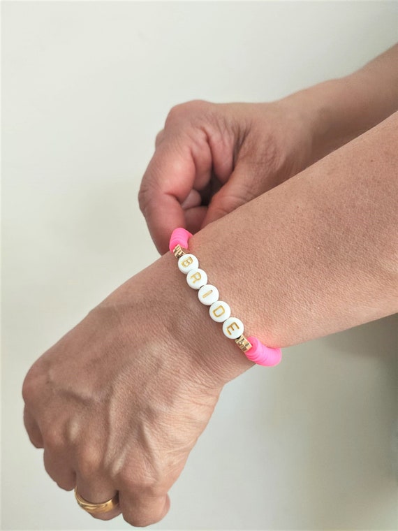 Bride beaded bracelet Bridal gift handmade jewellery hen party favour Heishi Bracelet Bride hen do bracelet Hen Party Heishi Bracelet