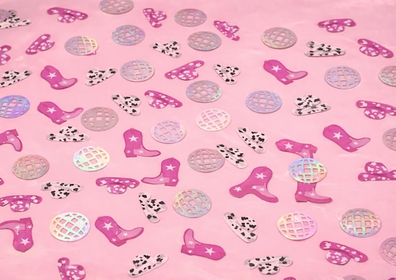 Disco Cowgirl Party Table Confetti Pink Cowboy Boots & Disco Ball Confetti Hen Party Bachelorette Table Decor