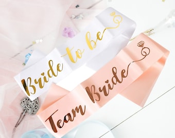 Hen Party Sash pink team bride sash white Bride to be sash satin hen party classy bachelorette party celebration Hen night accessory