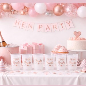 hen party cups, bachelorette cups, hen do drinkware, bridal party cups, bride squad cups, wedding party cups, party plastic cups, reusable party cups, hen party favours, bachelorette favours, bridal shower cups, wedding morning cups, pink party cups