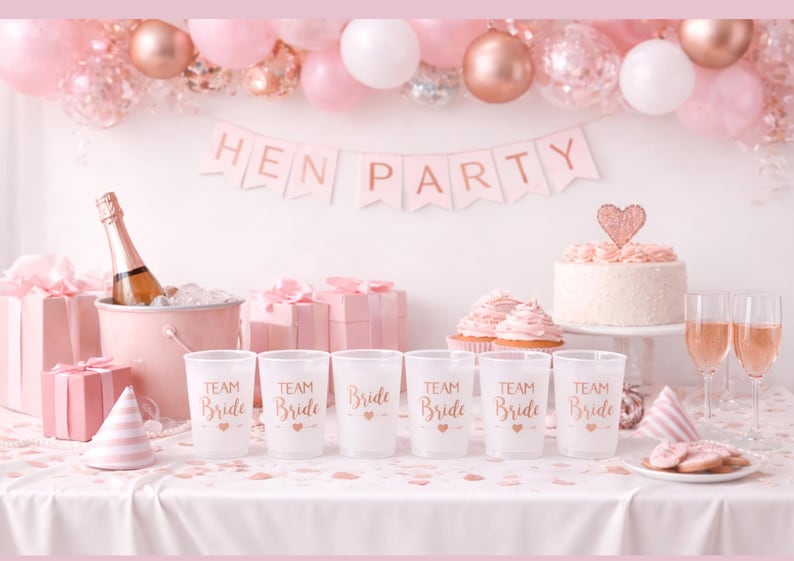 hen party cups, bachelorette cups, hen do drinkware, bridal party cups, bride squad cups, wedding party cups, party plastic cups, reusable party cups, hen party favours, bachelorette favours, bridal shower cups, wedding morning cups, pink party cups