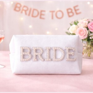 Trousse à maquillage BRIDE Patch - Cadeau d'enterrement de vie de jeune fille, pochette cosmétique pour fête prénuptiale