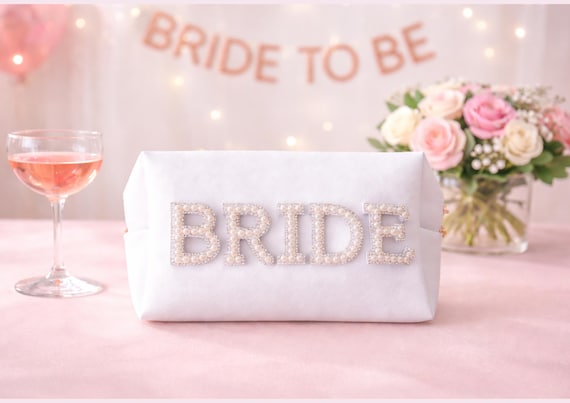 BRIDE Patch Makeup Bag Bachelorette Party Favour, Hen Party Gift, Bridal Shower Cosmetic Pouch