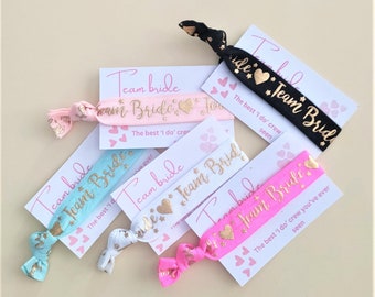 Hen Party Accessory hair Ties Bachelorette Party Wristbands favour Hen Party Goody Bag Ties Hen Night Script Hair Ties Team Bride Wristbands