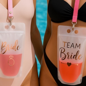Bride & Team Bride Pouch Drink Bachelorette Party Drink Pouch Hen Party Favour Reusable Bridal Shower Drink Bags with Straw
