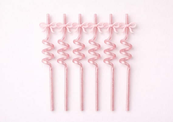 Pink Bow Spiral Straws Bachelorette Party Drink Accessories Hen Party Straws Bridal Shower Decor