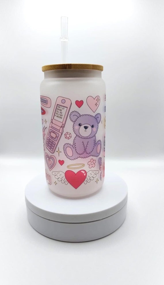 Valentines Tumbler Glass Love Heart Cold Cup Reusable Galantines Iced Coffee Glass With Lid and Straw Couple Gifts For Coffee Lovers