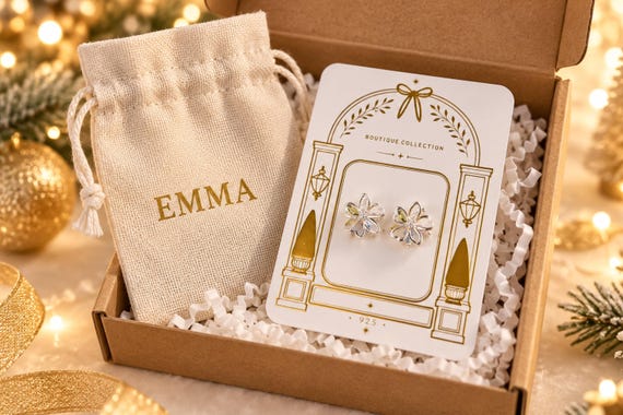 Flower Sterling Silver Earrings Custom Name Pouch Jewelry Gift Box