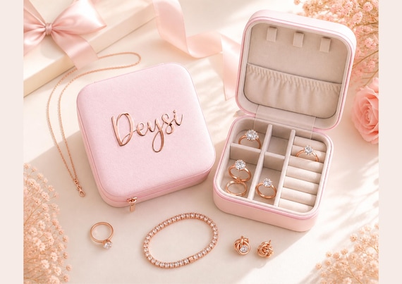Personalized Jewelry Box bridesmaid Proposal Gift Small Travel Case Hen Do Accessories Bachelorette Favor Keepsake Idea