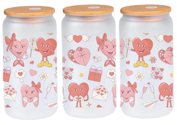 Heart Tumbler Glass Romantic Gift for Valentine’s Day Couples Anniversary Personalized Love-Themed Drinkware Unique Gift for Her