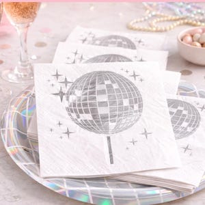 disco ball napkins, disco party decor, disco theme party, metallic napkins, disco table decor, disco birthday decor, retro party decor, 70s party decor, disco bachelorette, disco bridal shower, disco engagement, disco themed party, silver party decor