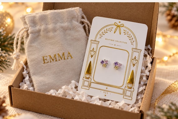 Multicolour Gemstone Stud Earrings 925 Sterling Silver Personalised Gift Pouch
