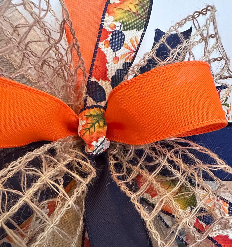 Handmade Fall-inspired Decorative Ribbon Bow, Burlap, Orange & Navy ...