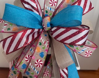 Candy Cane Christmas Bow, Peppermint & Gumdrop Christmas Bow, Lantern Bow, Tree Topper Bow, Mailbox Bow
