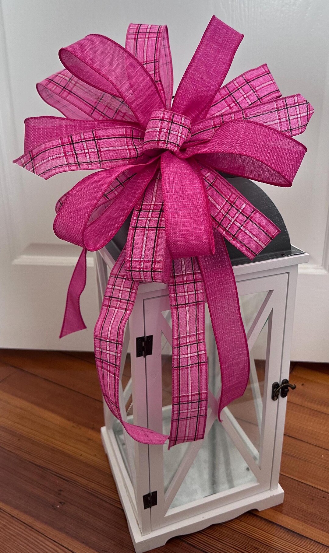 Spring Bow, Plaid Wreath Bow, Pink Bow, Easter Bow, Lantern Bow ...