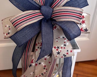 Patriotic Wreath Bow, Americana Bow, 4th of July Wreath Bow, Lantern Bow, Lamppost Bow, Mailbox Bow, Gift for New Home, Gift for MOM