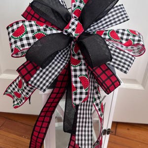 Watermelon Wreath Bow, Summer Wreath Bow, Lantern Bow, Lamppost Bow, Mailbox Bow, Black and White Check Bow, Farmhouse Bow, Watermelon Decor