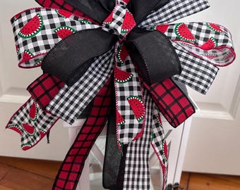 Watermelon Wreath Bow, Summer Wreath Bow, Lantern Bow, Lamppost Bow, Mailbox Bow, Black and White Check Bow, Farmhouse Bow, Watermelon Decor