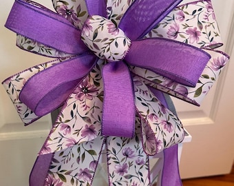 Spring Bow, Purple Wreath Bow, Lantern Bow, Lamppost Bow, Mailbox Bow, Spring Flower Bow, Gift for Mom, Gift for New Home