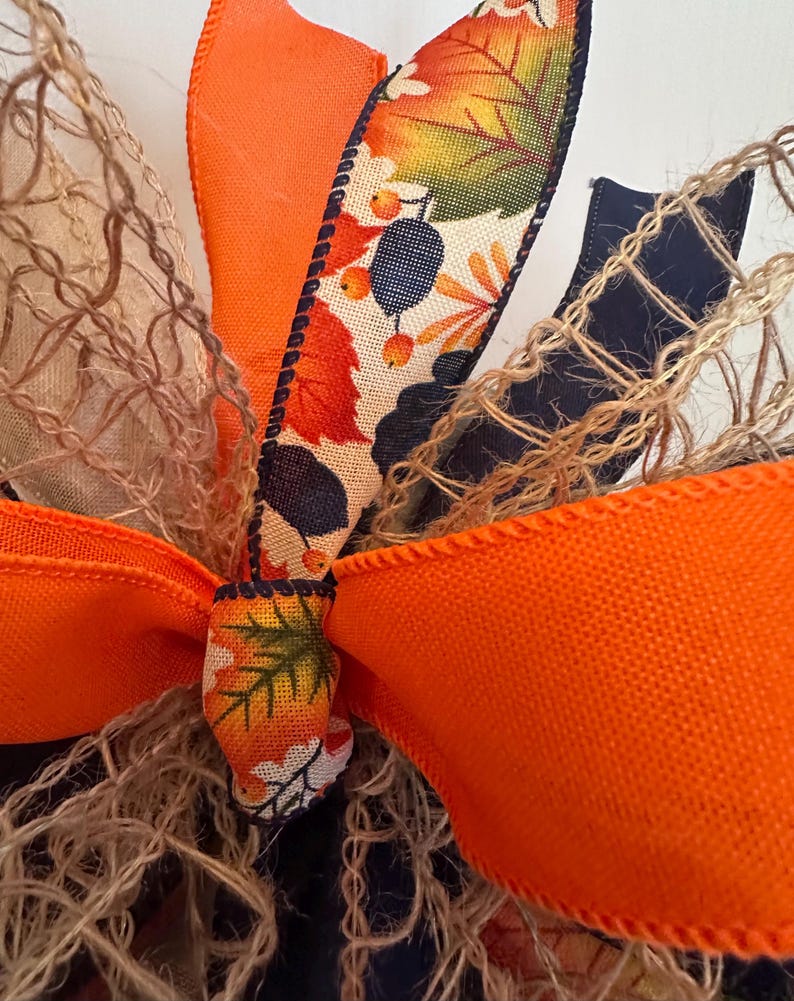 Handmade Fall-inspired Decorative Ribbon Bow, Burlap, Orange & Navy ...