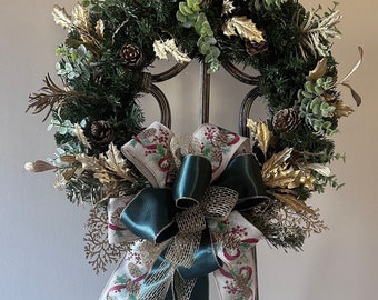 Traditional Compact Christmas Wreath, Berry and Pinecone Wreath