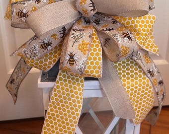 Summer Wreath Bow, Bee Bow, Mailbox Bow, Lamppost Bow, Lantern Bow, Gift for New Home, Rustic Farmhouse Bow