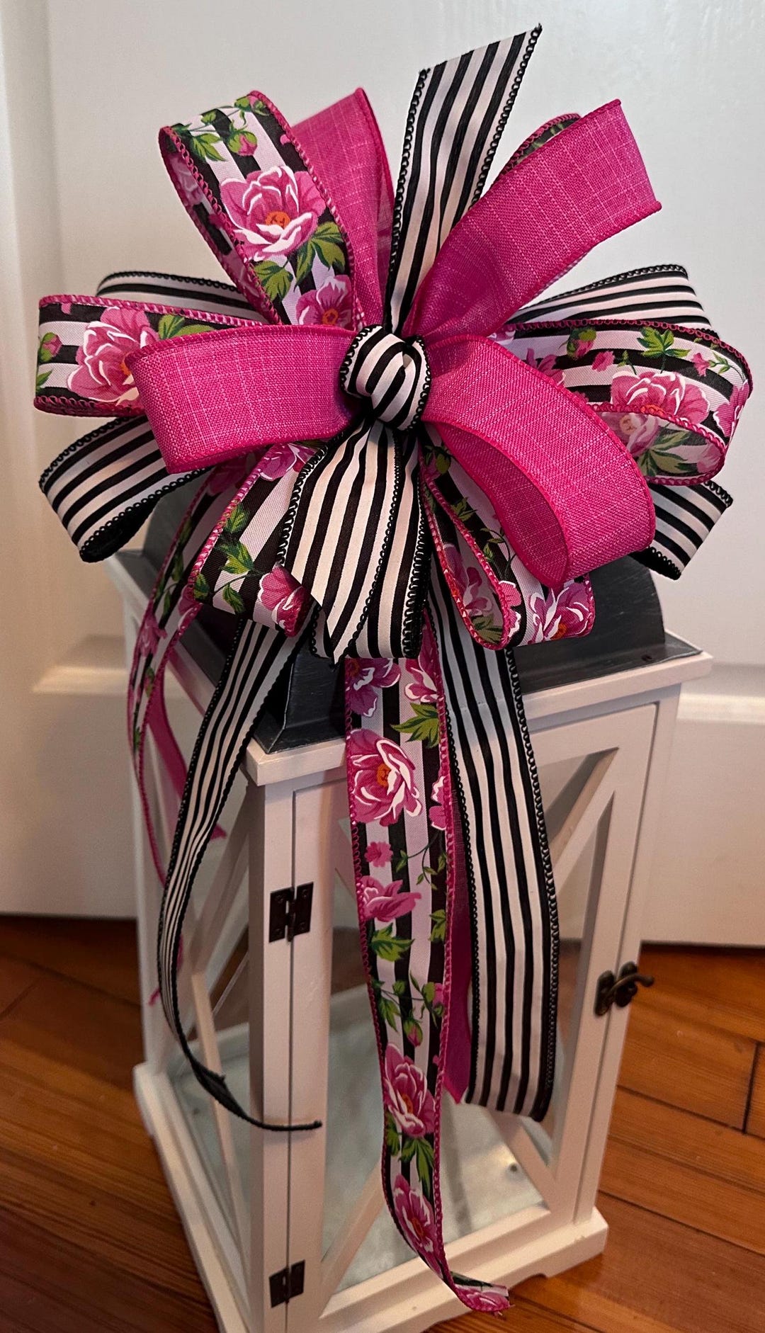 Elegant Spring Wreath Bow, Pink Bow, Lantern Bow, Lamppost Bow, Mailbox ...