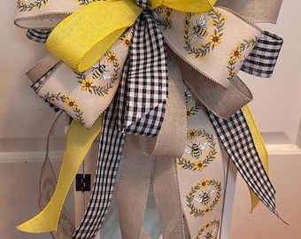 Lazo de corona de verano, lazo de abeja y girasol, lazo para buzón, lazo para farola, lazo para farol, regalo para un nuevo hogar, lazo rústico de granja