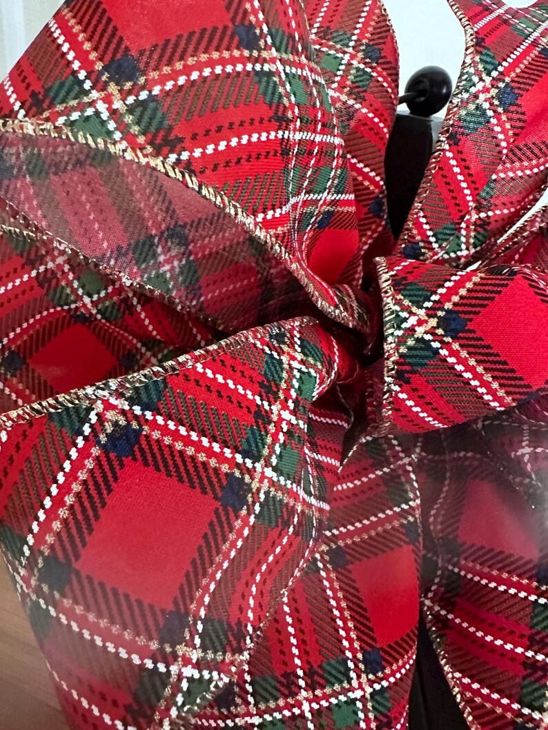 Gingerbread Plaid Bow Red Overall