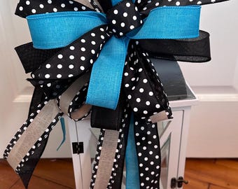 Everyday Wreath Bow, Tan and Black Bow, Black Polka Dot Wreath Bow, Lantern Bow, Lamppost Bow, Mailbox Bow, Teal Bow, Gift for New Home