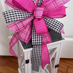 Modern Farmhouse Lantern or Wreath Accent, Spring Bow, Plaid Wreath Bow, Lantern Bow, Lamppost Bow, Mailbox Bow, Black and White Check Bow