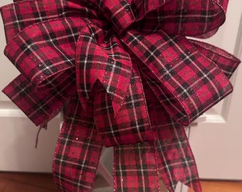 Lazo clásico de tartán rojo y negro, lazo para corona navideña hecho a mano, lazo para farol, lazo para copa de árbol, lazo para farola, regalo para ELLA/MAMÁ