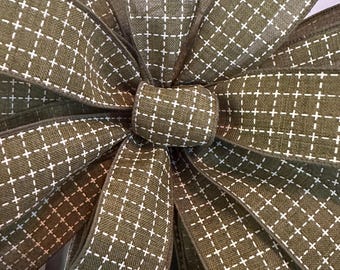 Handmade Olive Green Farmhouse Bow, Rustic Lantern Bow, Wreath Bow, Lamppost Bow, Swag Bow