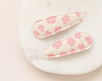 SET DI 2 fermagli a pressione in tessuto floreale ROSA, fermagli per capelli da bambina, accessorio per capelli da bambina, fermagli per capelli da bambina, fermagli per frangia, fermagli per capelli morbidi
