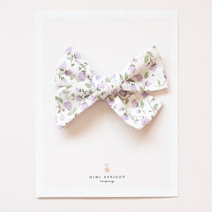NEW** Purple floral cotton baby hair bow, boho baby hair bow, newborn bow, girl bow, pinwheel bow, baby headband, nylon hair bow
