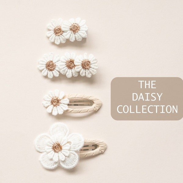 NEW DAISY COLLECTION of hair clips, baby girl hair clips, girl hair accessory, toddler hair clip, fringe clip, pigtail hair clips