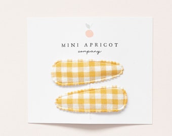 SET of 2 YELLOW PLAID fabric snap clips, baby girl hair clips, girl hair accessory, toddler hair clip, fringe clip, gingham hair clips
