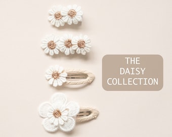 NEW DAISY COLLECTION of hair clips, baby girl hair clips, girl hair accessory, toddler hair clip, fringe clip, pigtail hair clips