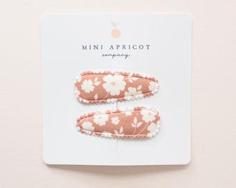NEW** SET of 2 BOHO floral fabric snap clips, baby girl hair clips, girl hair accessory, toddler hair clips, fringe clip, soft hair clips