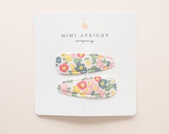 NEW** set of 2 BOHO FLORAL fabric snap clips, baby girl hair clips, girl hair accessory, toddler hair clips, fringe clip, soft hair clips