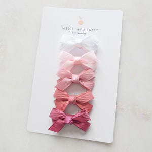 SET of 5 mini bow snap clips, pink baby girl hair clips, girl hair accessory, toddler hair clip, fringe clip, baby barrette