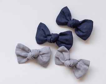 SET DE 4 nœuds de cheveux noués en lin pour bébé, arc de bébé netural earthton, arc de cheveux de tout-petit, pinces à cheveux de tout-petit, arcs de cheveux de fille, arcs en queue de cochon