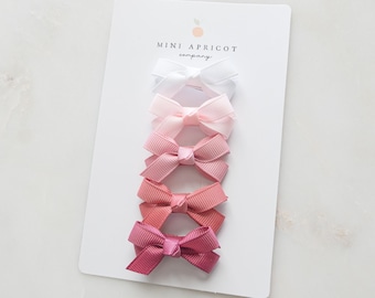 SET of 5 mini bow snap clips, pink baby girl hair clips, girl hair accessory, toddler hair clip, fringe clip, baby barrette