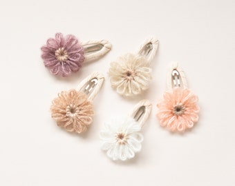 NEW** WOOL YARN flower snap hair clips, girl hair clips, girl hair accessory, toddler hair clip, fringe clip, flower girl hair clip
