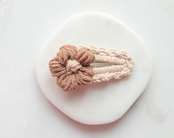 OVERSIZED CROCHET floral snap clip, baby hair clips, girl hair accessory, toddler hair clip, fringe clip, soft hair clips, crochet hair clip