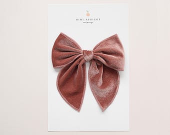 OVERSIZED SAMT rosa Fabel Mädchen Haarschleife, Baby Herbst Haarschleife, Weihnachten Winter Haarschleife, Mädchen Geburtstagsgeschenk, Zopfschleife