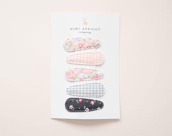 FREYA SET of 5 fabric snap clips, baby girl hair clips, girl hair accessory, toddler hair clip, fringe clip, soft hair clips