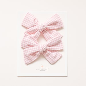 NEW* PINK PLAID pigtail bow set, piggy girl hair bow, pink gingham pinwheel bow, pig tail hairbow, piggie hair clip, pig tail hair accessory